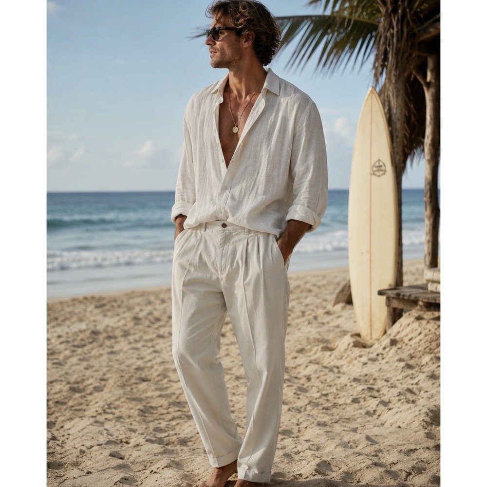 Tommy Bahama Pant Mens 34 X 26 Ivory 100 %Silk Chinos Summer Beach Resortwear